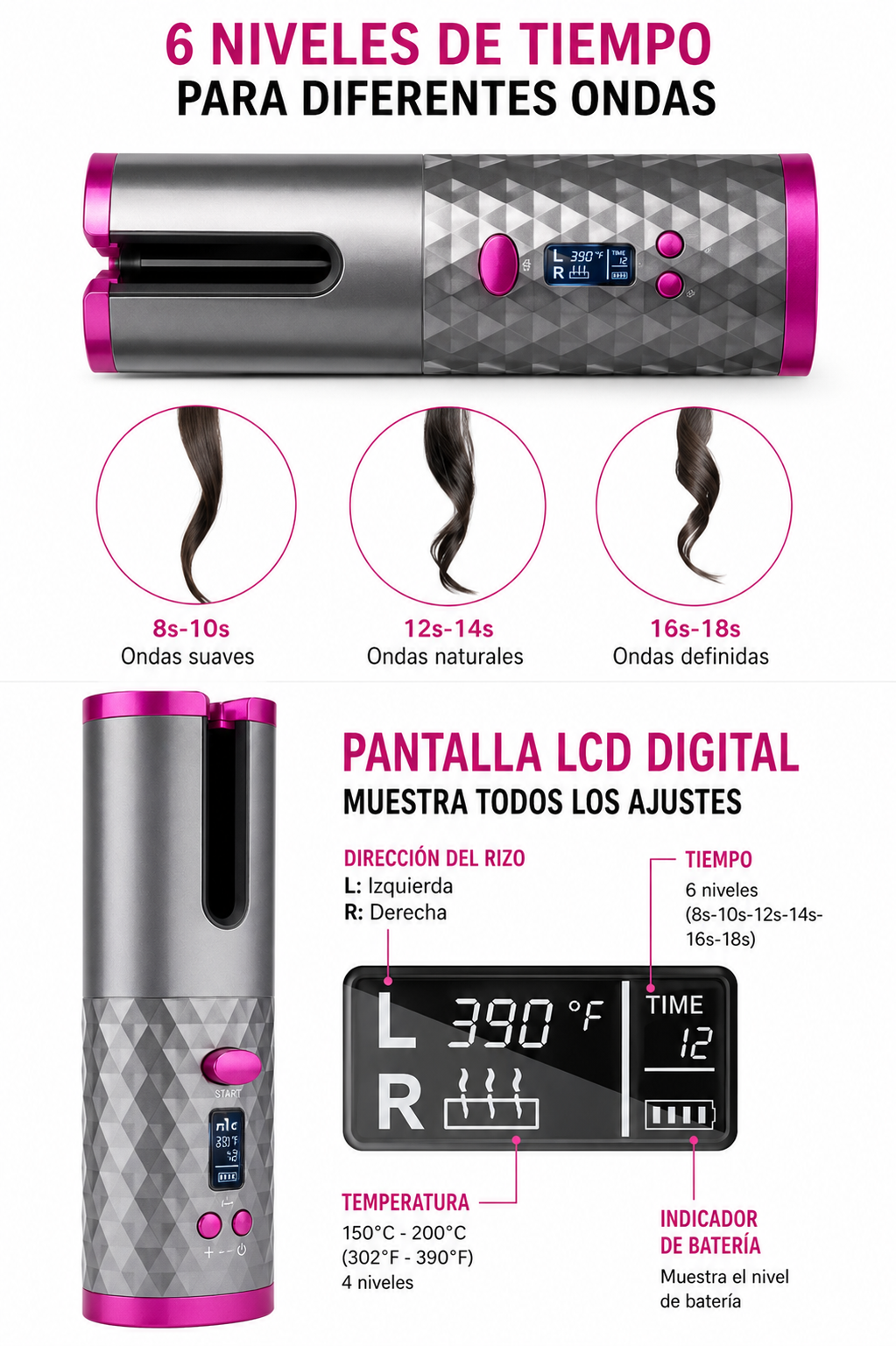 Rizador De Pelo Inalámbrico Automático